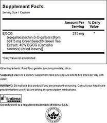 Swanson EGCG green tea extract capsules close-up highlighting caffeine-free formula.