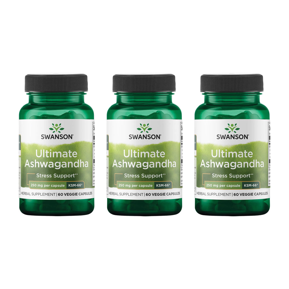 Swanson Ultimate Ashwagandha KSM-66 bottle for stress support and calm
