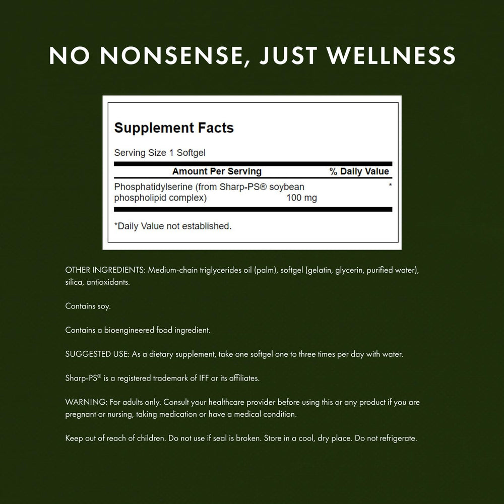 Close-up of Swanson Ultra phosphatidylserine capsules for easy swallowing