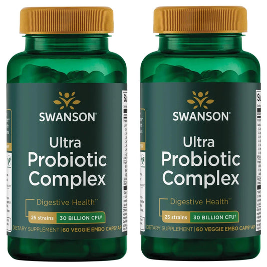Swanson Ultra Probiotic Complex bottle front view for daily gut health support.
