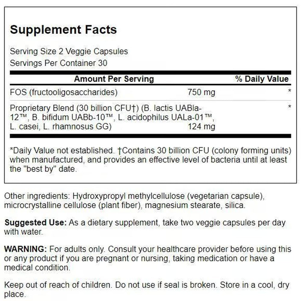 Close-up of Swanson Seniors probiotic capsules supporting regularity