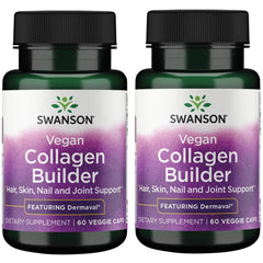 Swanson Vegan Collagen Builder bottle with Dermaval promotes healthier hair, skin, and nails.