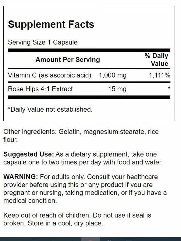 Close-up of Swanson Vitamin C capsules showing high potency