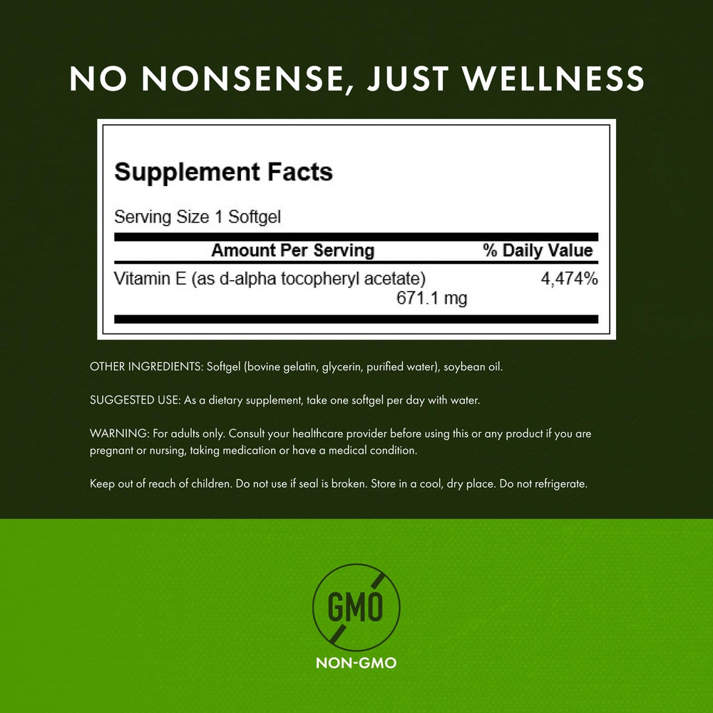 Label detail of Swanson Vitamin E 1000 IU showing full spectrum plant-based formula.
