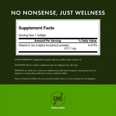 Label detail of Swanson Vitamin E 1000 IU showing full spectrum plant-based formula.