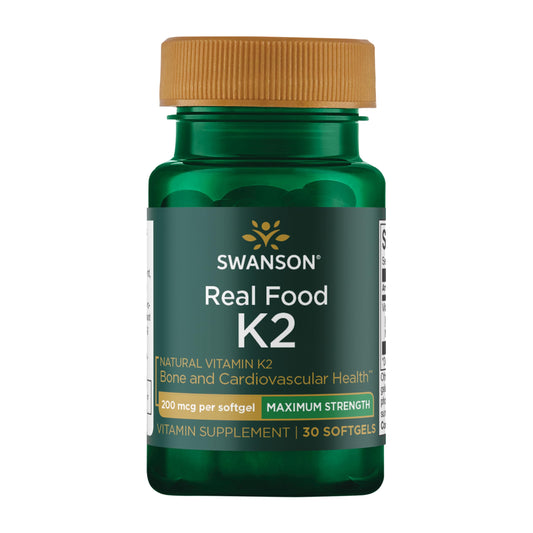 Swanson Vitamin K2 MK-7 softgel bottle highlighting calcium regulation