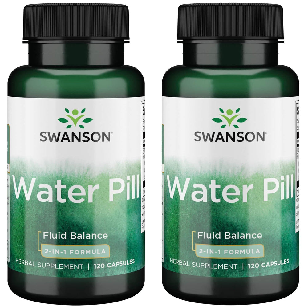 Swanson water pill bottle with capsules illustrating fluid balance support.