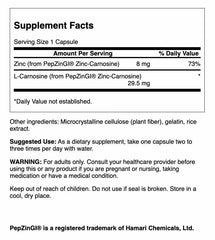 Swanson Zinc Carnosine capsules closeup for easy swallowing