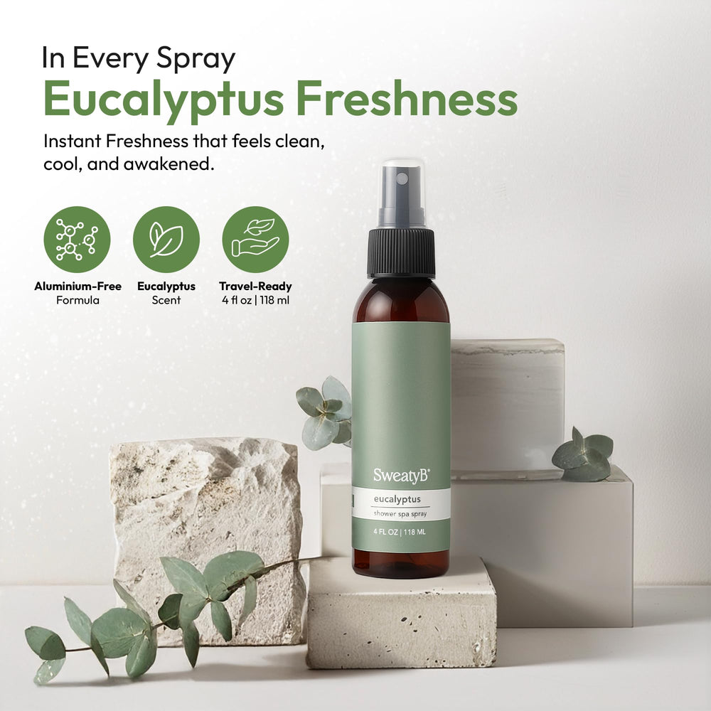 SweatyB steam room aromatherapy mist enhances breathing with eucalyptus scent.