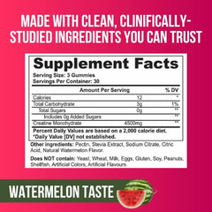 Sweet Cre Creatine Gummies no added sugars label and clean ingredients