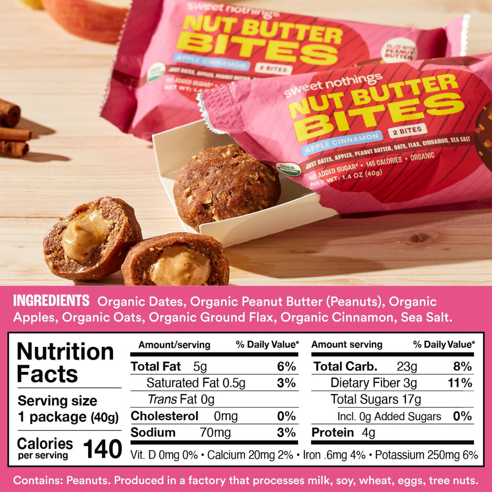 Close-up of Sweet Nothings Apple Cinnamon Nut Butter Bites ingredients