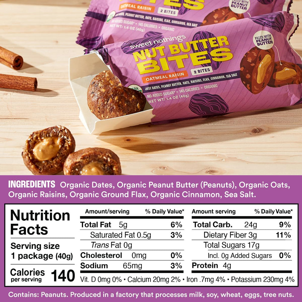 Sweet Nothings Nut Butter Bites peanut butter center, protein-packed treat.