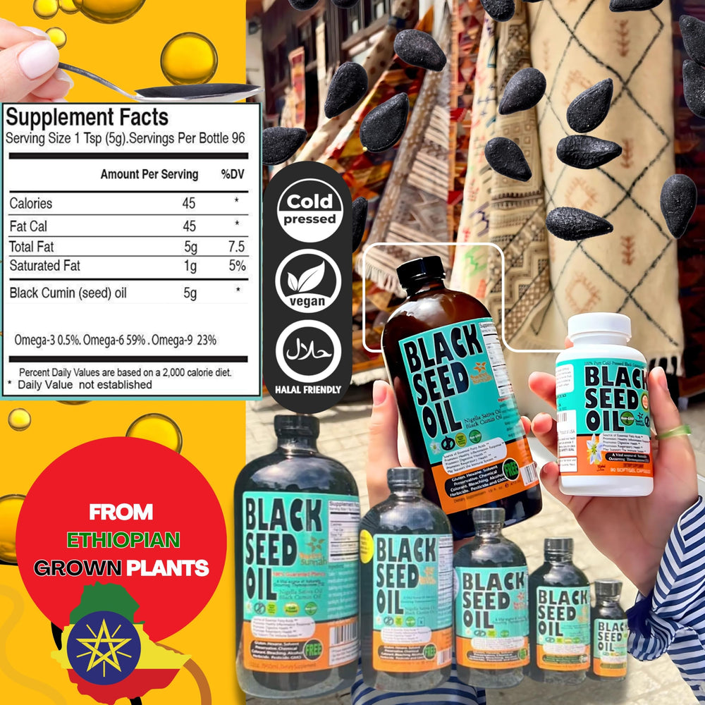 Pour shot of Sweet Sunnah Black Seed Oil for easy daily use
