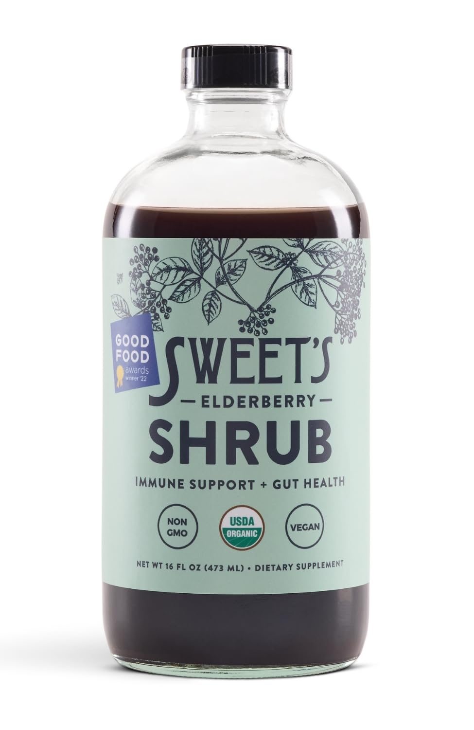 Sweet's Elderberry Shrub bottle on a table for everyday wellness