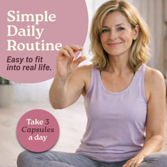 Kitchen-scene with Swiss Activa+ Labs Total Menopause Support suggesting daily wellness routine.