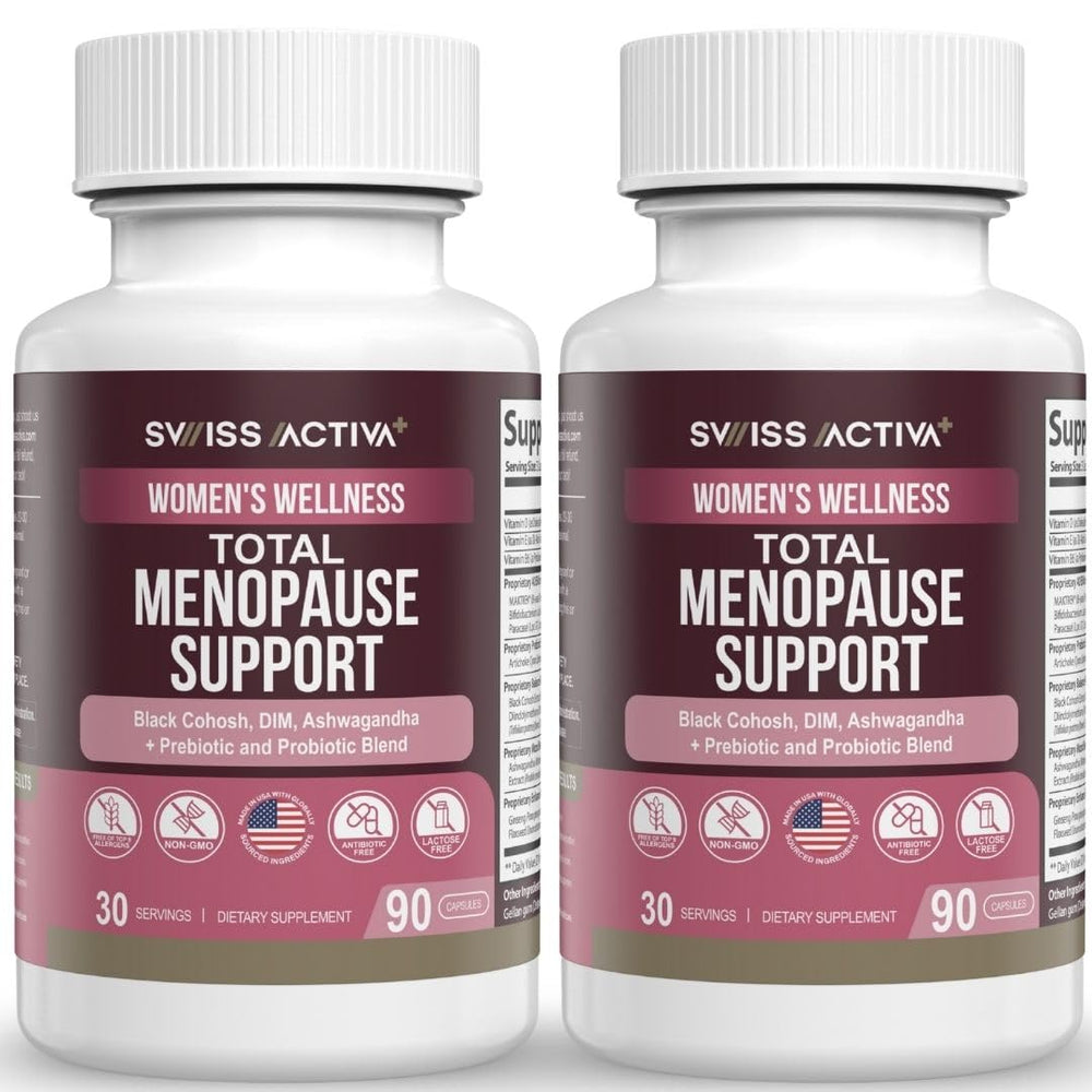 Swiss Activa+ Total Menopause Support bottle front promoting energy balance.