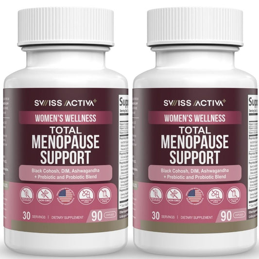 Swiss Activa+ Total Menopause Support bottle front promoting energy balance.