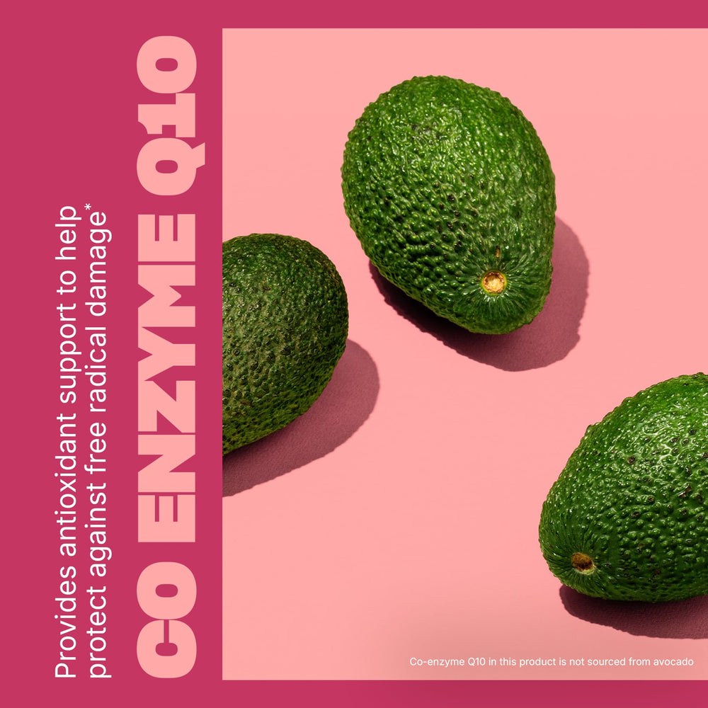 Swisse CoQ10 softgel capsules closeup highlighting antioxidant support.