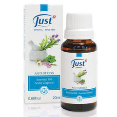 SwissJust Stress Relief essential oil bottle pour for calming aroma
