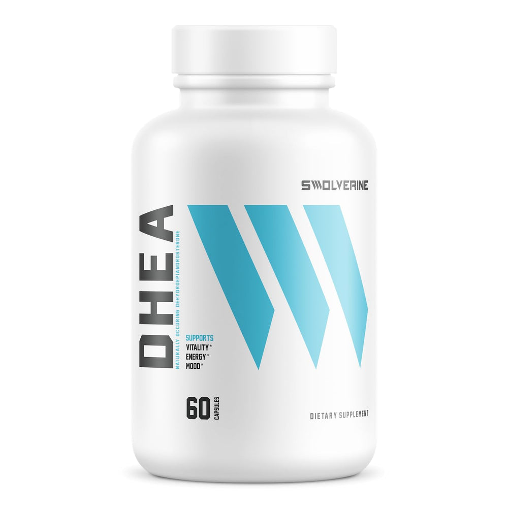 Swolverine DHEA 100 mg veggie capsules bottle for daily vitality.