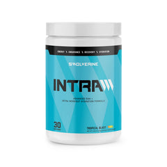 Swolverine Intra Tropical Blast powder ready to mix for hydration.
