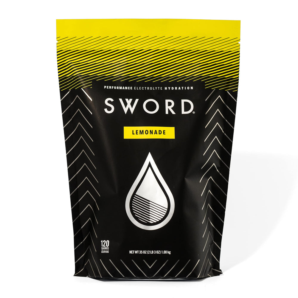 SWORD PERFORMANCE Lemonade electrolyte powder tub for quick hydration during workouts.