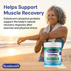 Pouring Colostrum Plus Powder into a shaker after a workout session.