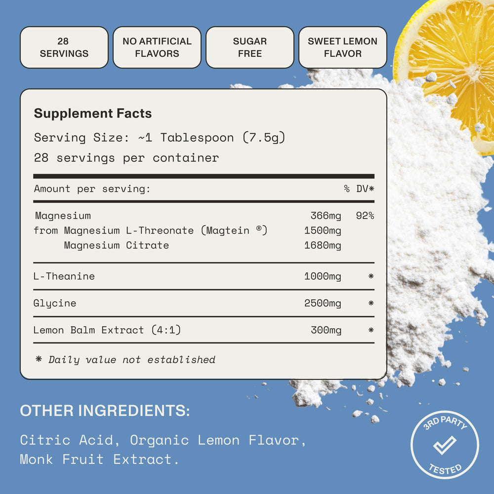 Synchro Rest Sleep label close-up showing magnesium ingredients and benefits.