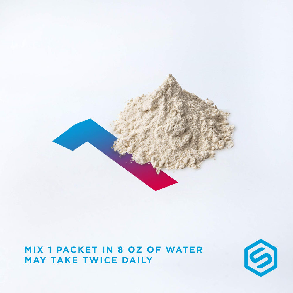 Synergy ProArgi-9 Plus mixed berry packets ready to pour into a drink.