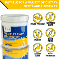 Athlete drinks Synerplex Revive electrolyte powder during training.