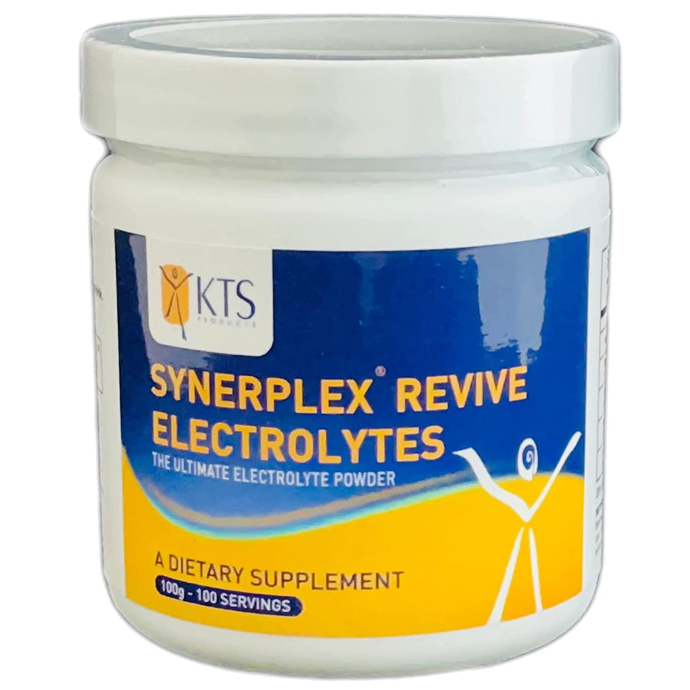 Synerplex Revive electrolyte powder tub for convenient hydration.