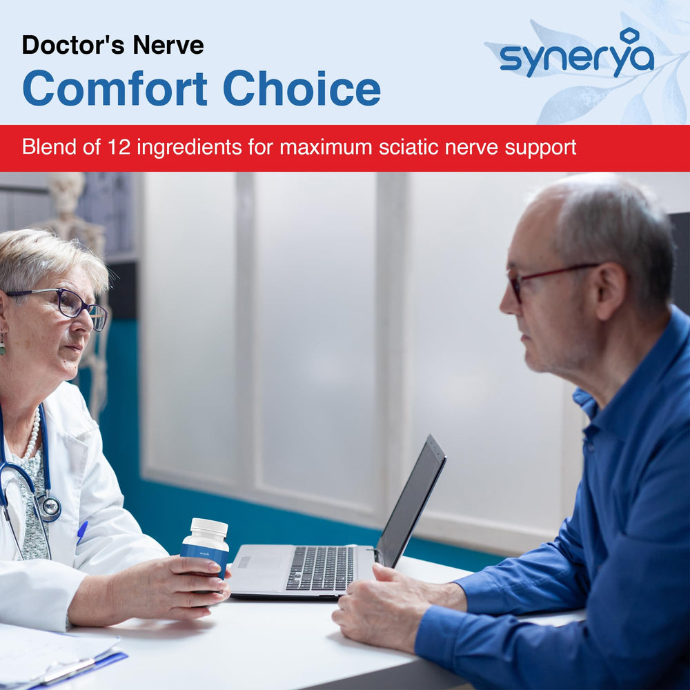 SYNERYA B Complex vitamins bottle illustrates comprehensive nerve nourishment.