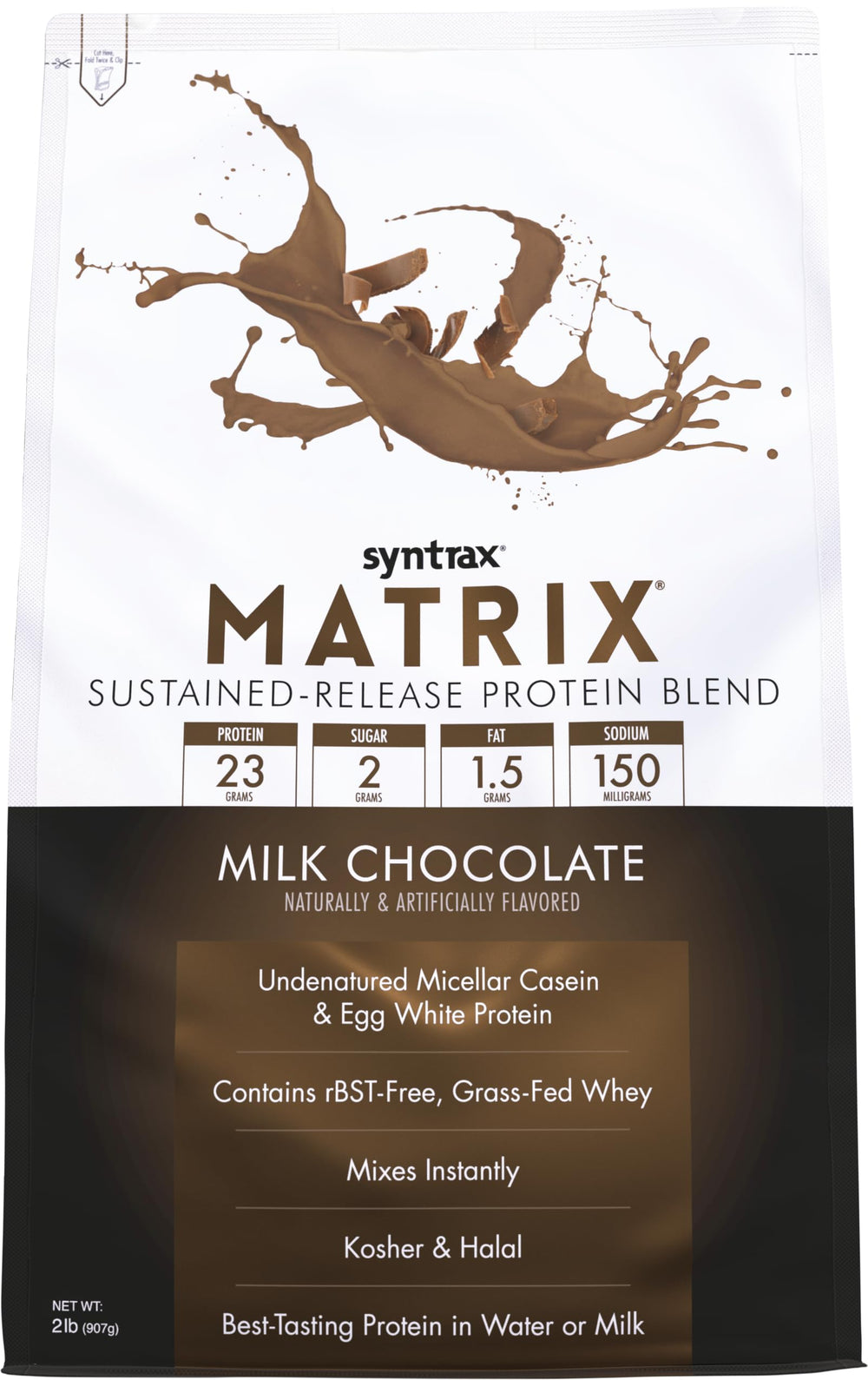 Syntrax Matrix front label in milk chocolate for a reliable post-workout protein option