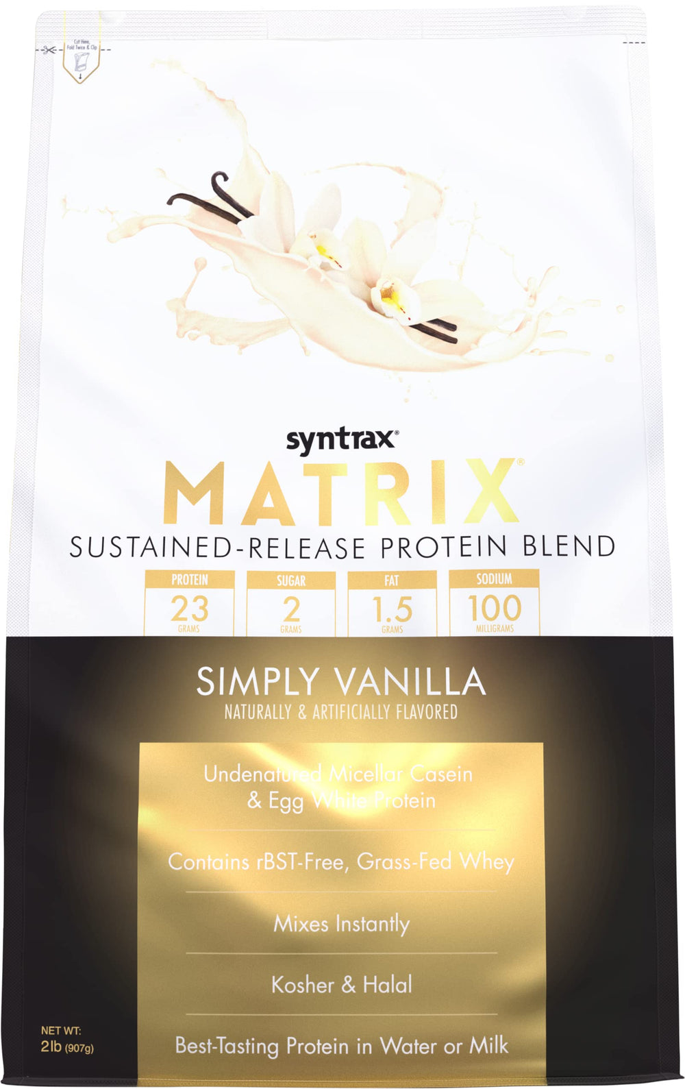 Syntrax Matrix vanilla 2 lb front label for at-home shakes.