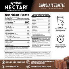 Syntrax Nectar Sweets powder scoop emphasizes premium whey isolate quality.
