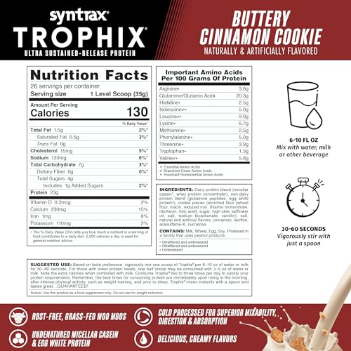 Syntrax Trophix can label close-up featuring grass-fed whey