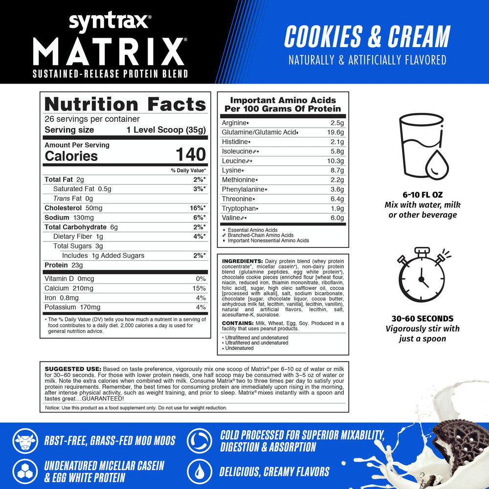Syntrax Whey Shake powder scoop shows real cookie pieces inside.