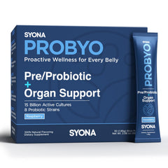 SYONA PROBYO bottle pouring for on-the-go digestive balance.