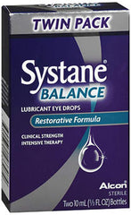 Systane Balance eye drops pack of two bottles for lipid layer support and comfort.