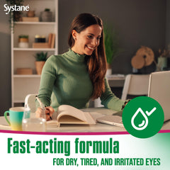 Bottle of Systane Ultra in hand ready to deliver quick moisture.