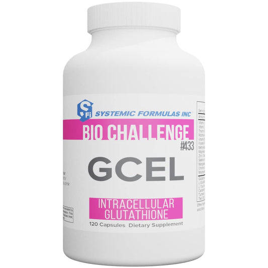 Systemic Formulas GCEL bottle front indicating antioxidant support for cellular health.