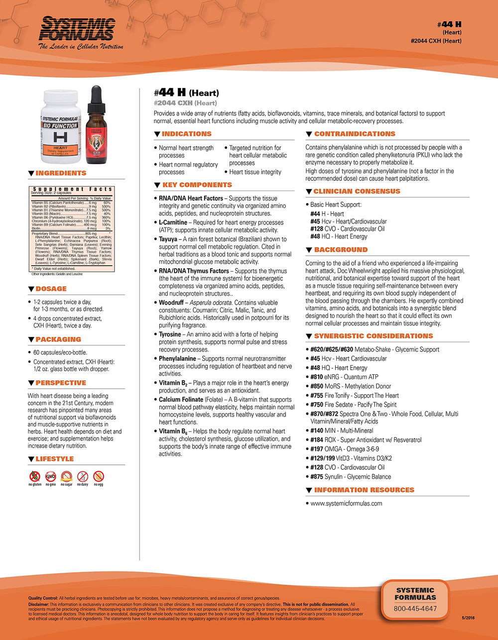 Systemic Formulas 44 Heart bottle label highlights ingredients and usage guidance.