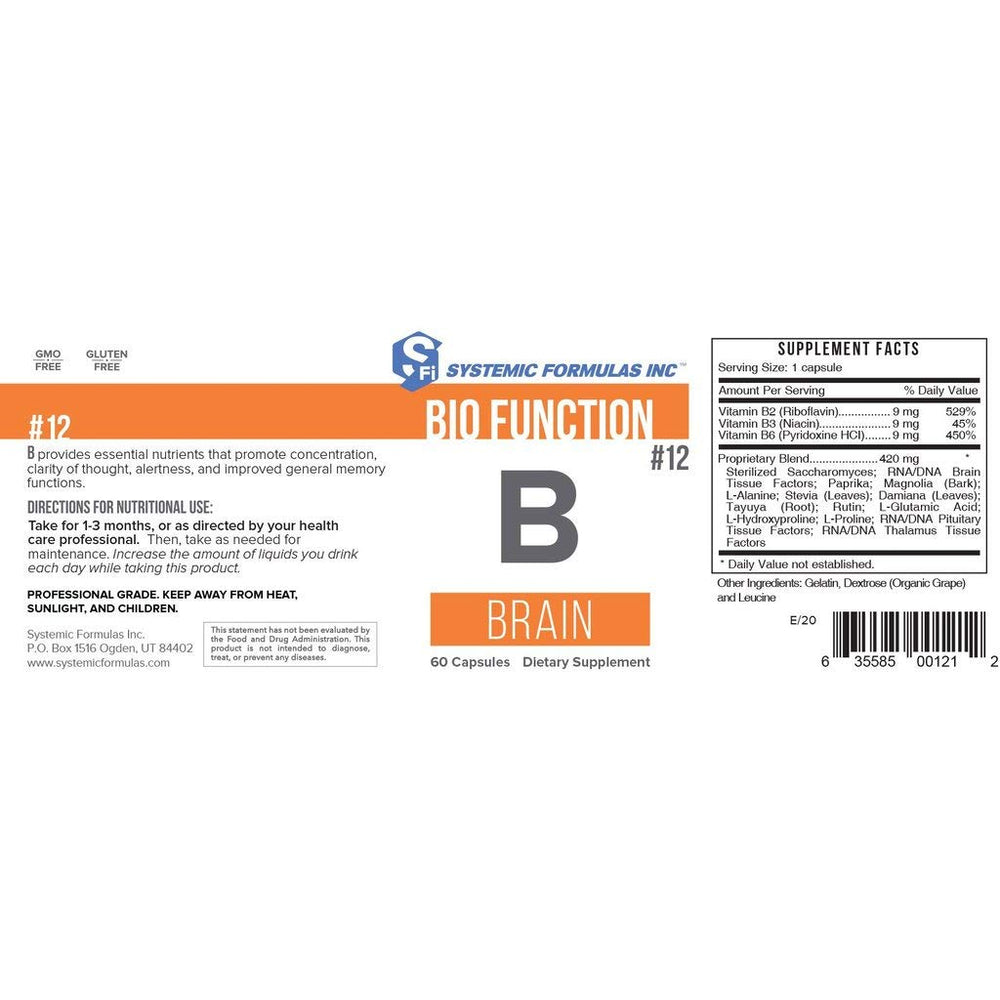 Systemic Formulas B - Brain capsules on label emphasize memory support.