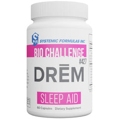 Systemic Formulas DReM Sleep Aid bottle on nightstand promotes calm pre-bed routine.