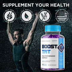 Flatlay of Syvor Boost TRT Gummies packaging for an on-the-go routine