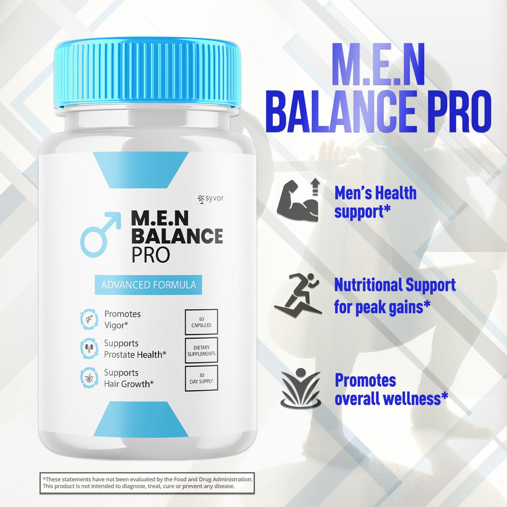 Closeup of Syvor M.E.N. Balance Pro bottle label featuring 30 servings per bottle.