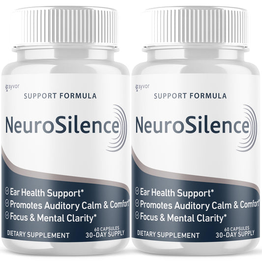 Syvor Neurosilence bottle label close-up for natural hearing support.