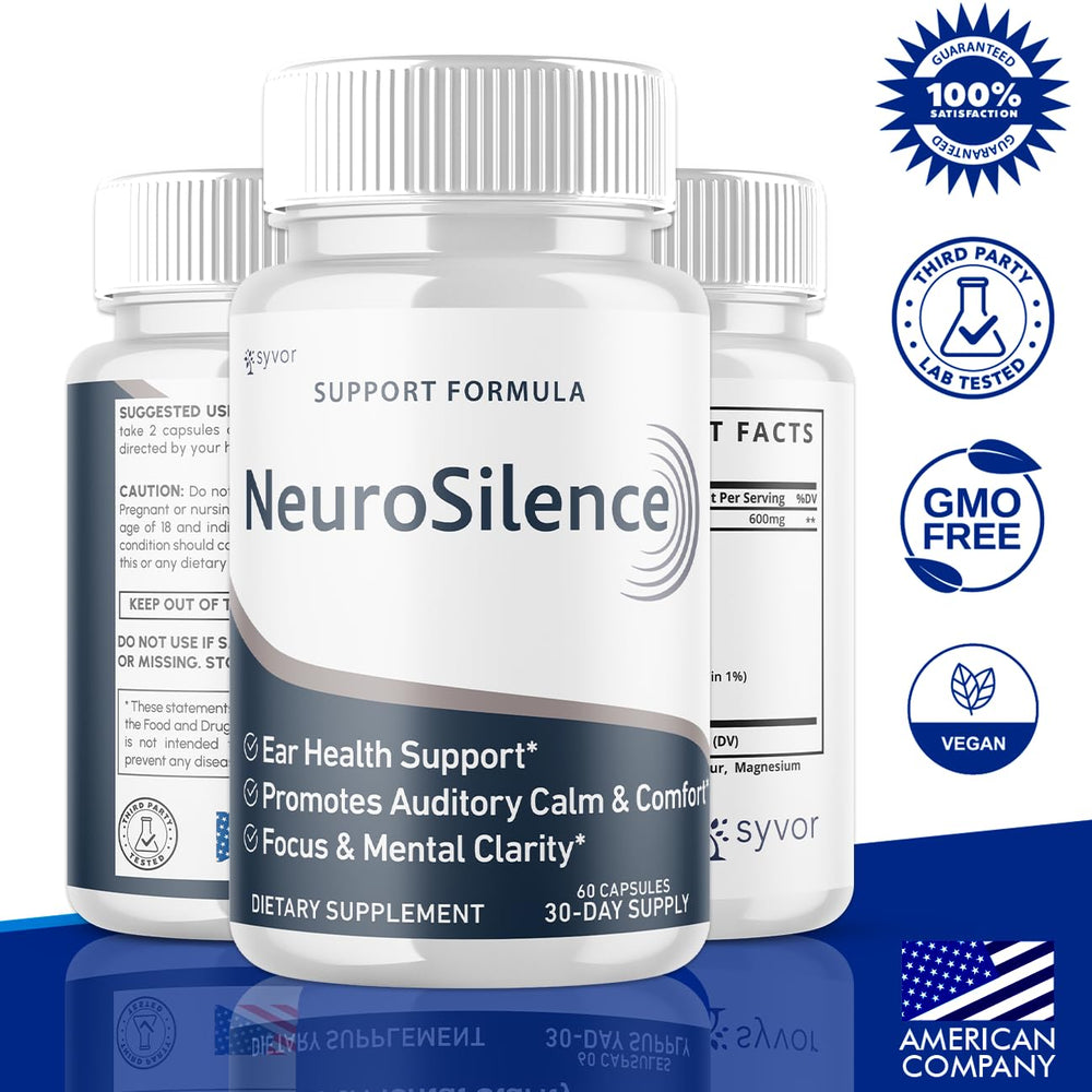 Syvor Neurosilence capsules close-up, daily wellness option.