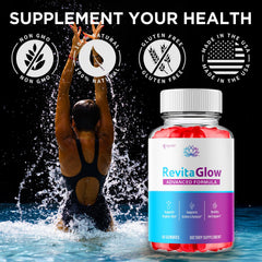 RevitaGlow bottle pouring gummies into hand