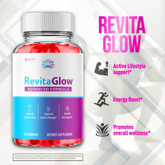 RevitaGlow Gummies label details with natural ingredients